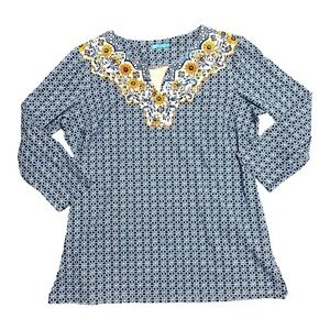 J. McLaughlin Print Tunic Catalina Cloth Navy Blue Light Blue Size Large